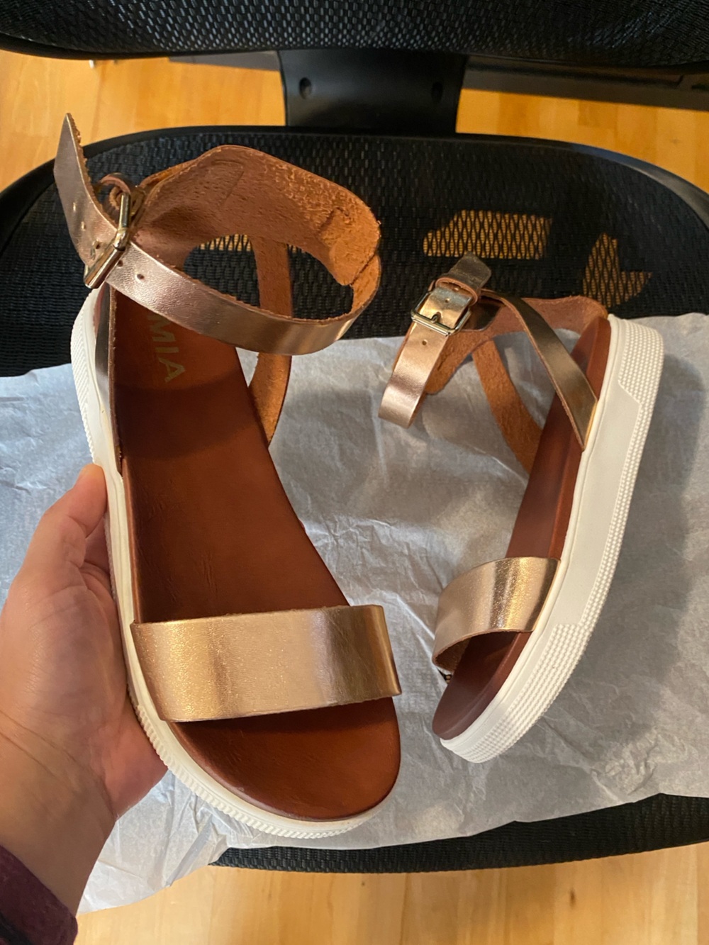 MIA Metallic Gold Ankle Strap Flat Sandals Size 8 NEW